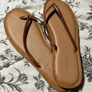 Brown Flip Flops PU Leather Old Navy